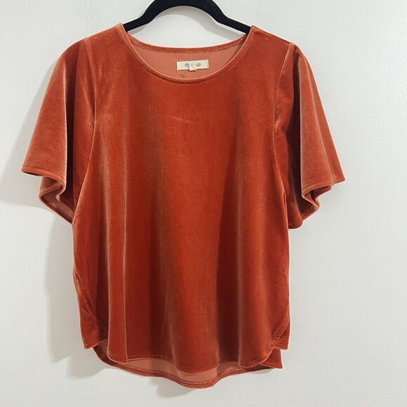 Madewell Velvet Butterfly Top Size S Orange Retro Y2K 70s Short Sleeve Flutter - Picture 1 of 5